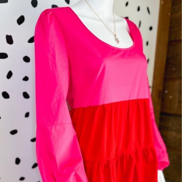 Pink and Red Babydoll Tiered Dress - Picture 3 of 8